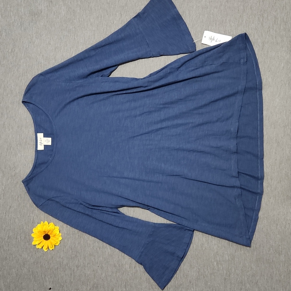 Style & Co. Boho 3/4 Bell Sleeve Babydoll Peplum High-Low Blouse Top Shirt
